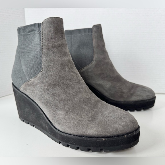 Eileen Fisher Adele Graphite Suede Wedge Booties Ankle Boots Women’s Size 9.5 - Picture 4 of 9